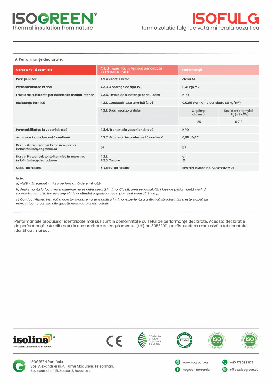 Pagina 4-Material  termoizolant din fulgi de vată  minerală bazaltică Isogreen ISOFULG Fisa tehnica Romana...