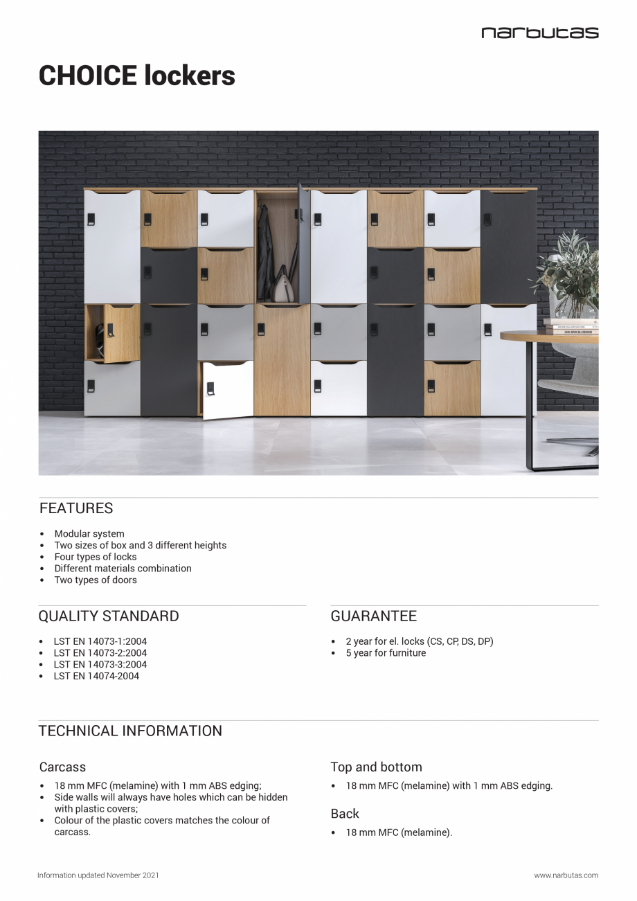 Pagina 1-Dulapuri modulare cu vestiare Narbutas CHOICE Lockers Fisa tehnica Engleza CHOICE lockers

FEATURES
...