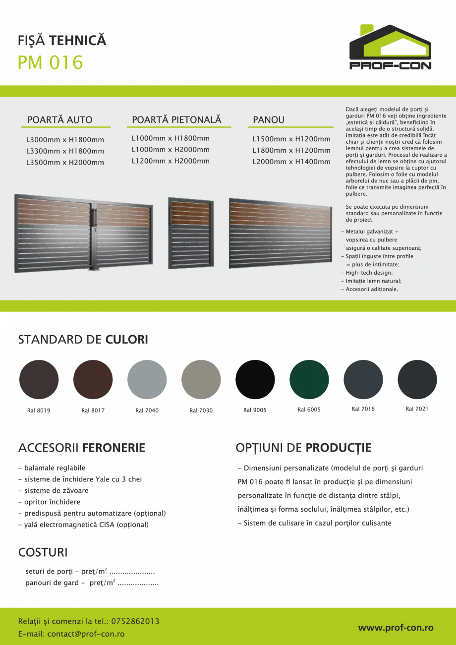 Pagina 1-Poarta si gard high-tech PROF-CON PM 016 Fisa tehnica Romana 
