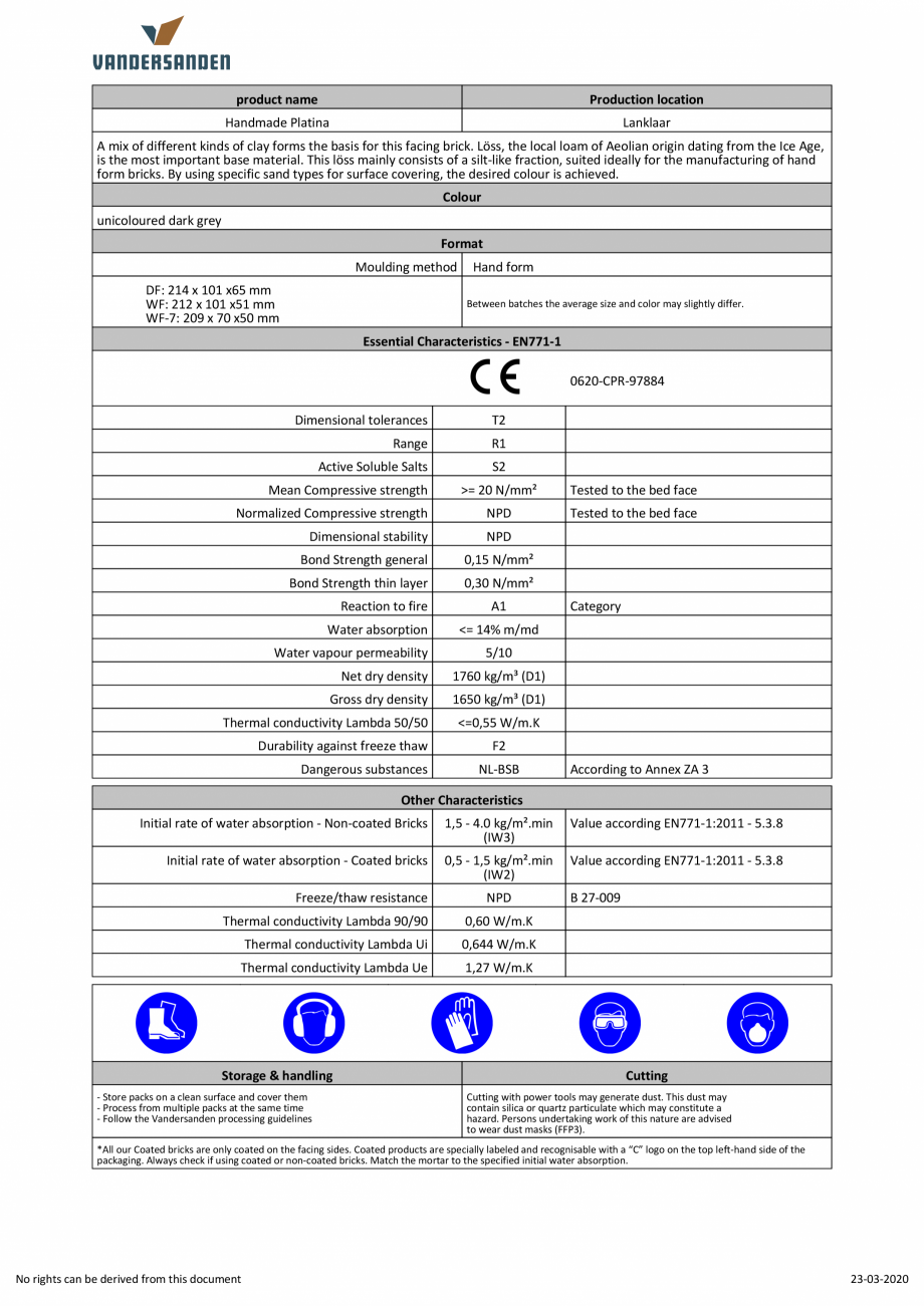 Pagina 2-Caramida aparenta klinker - Platina Amedio Ideas SM65 Fisa tehnica Engleza 
NPD

Reaction to fire...
