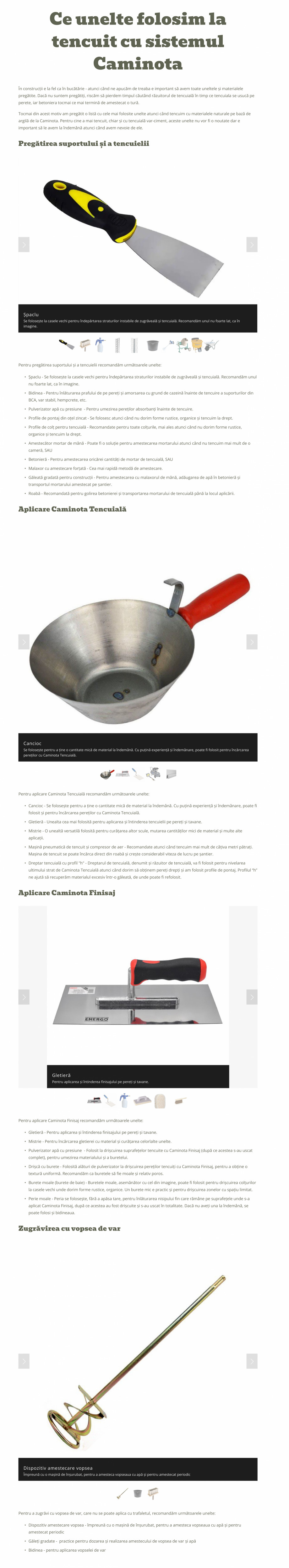 Pagina 1-Ce unelte folosim la tencuit cu sistemul Caminota — caminota Caminota Catalog, brosura Romana ...