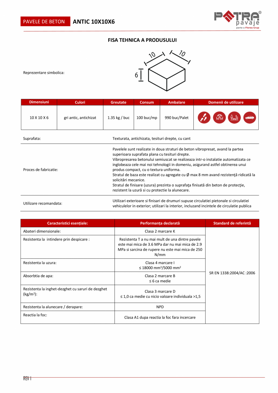 Pagina 1-Fisa tehnica pavaj ANTIC 10X10X6 Petra Pavaje Fisa tehnica Romana PAVELE DE BETON

ANTIC 10X10X6...