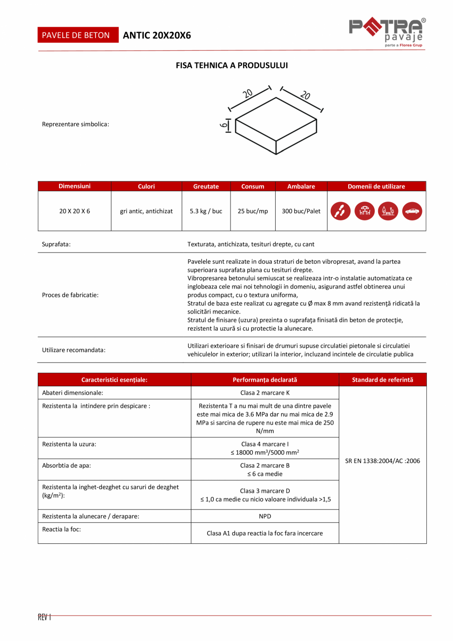 Pagina 1-Fisa tehnica pavaj ANTIC 20X20X6 Petra Pavaje Fisa tehnica Romana PAVELE DE BETON

ANTIC 20X20X6...