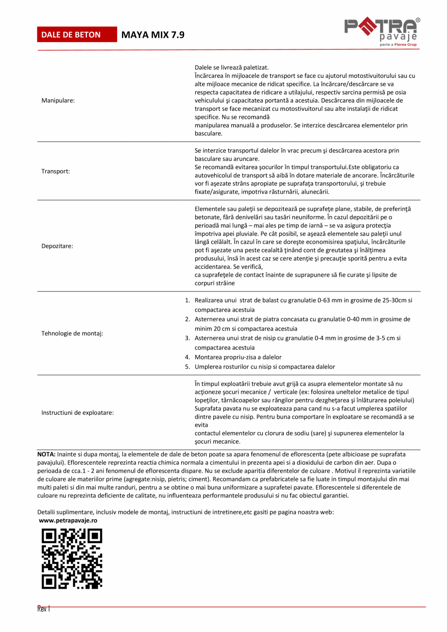 Pagina 2 - Fisa tehnica pavaj MAYA MIX 7.9 microcant Petra Pavaje Fisa tehnica ntru utilizări la...