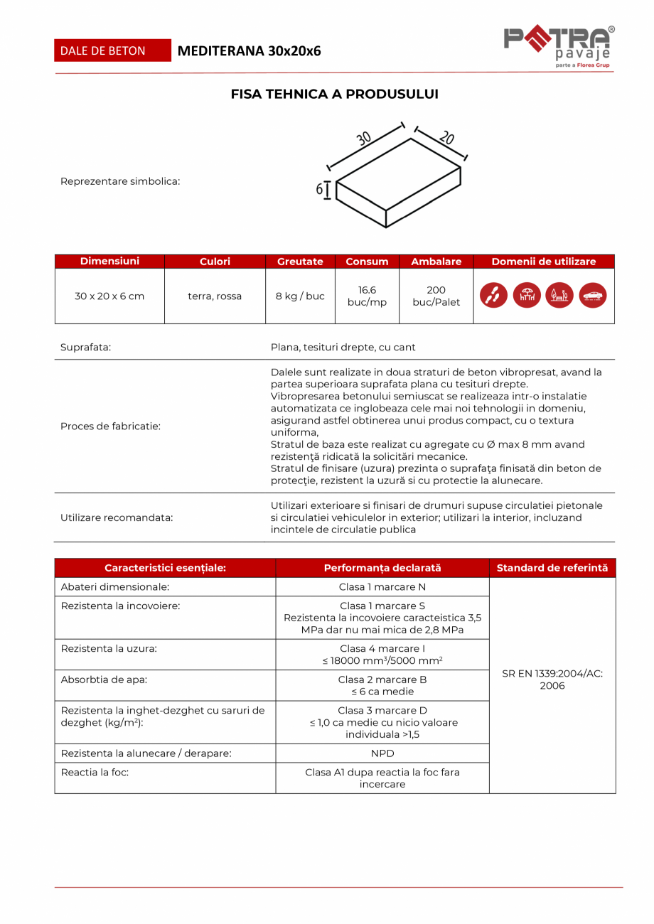 Pagina 1 - Fisa tehnica pavaj MEDITERANA 30x20x6 cu cant Petra Pavaje Fisa tehnica DALE DE BETON
...