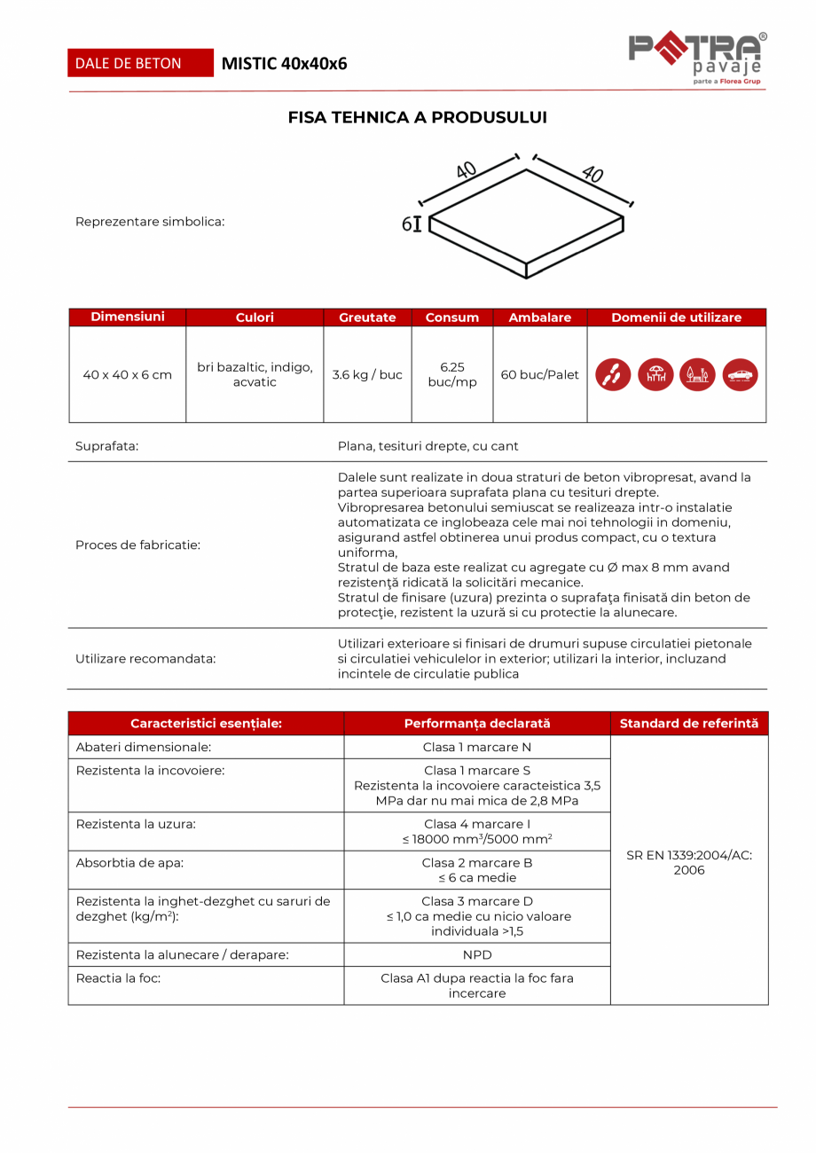 Pagina 1-Fisa tehnica pavaj MISTIC 40x40x6 cu cant Petra Pavaje Fisa tehnica MISTIC 40x40x6

DALE DE BETON
...