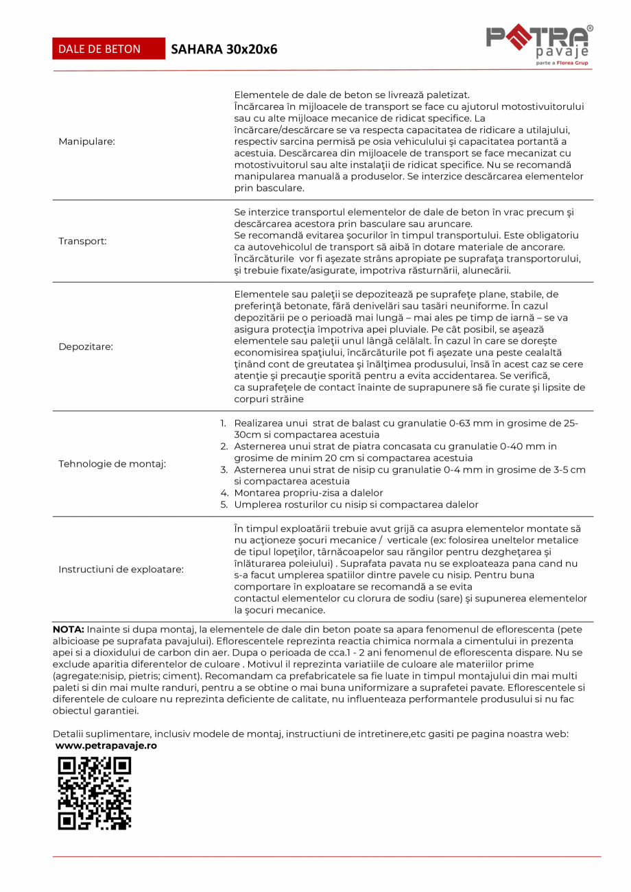 Pagina 2-Fisa tehnica pavaj SAHARA 30x20x6 cu cant Petra Pavaje Fisa tehnica Romana r; utilizari la interior,...