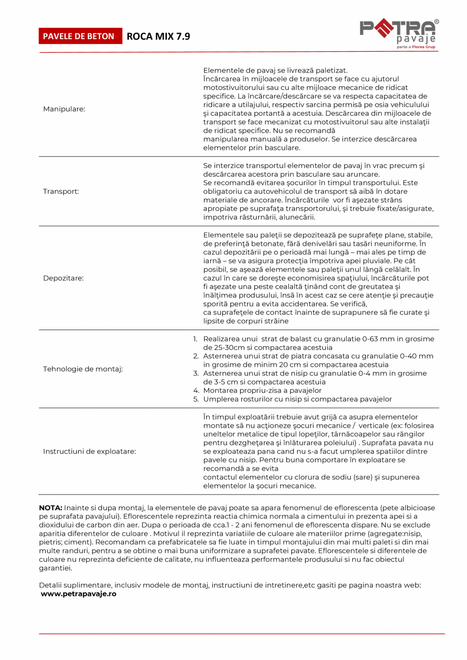 Pagina 2-Fisa tehnica pavaj ROCA MIX 7.9 microcant Petra Pavaje Fisa tehnica Romana uzură si cu protectie la...