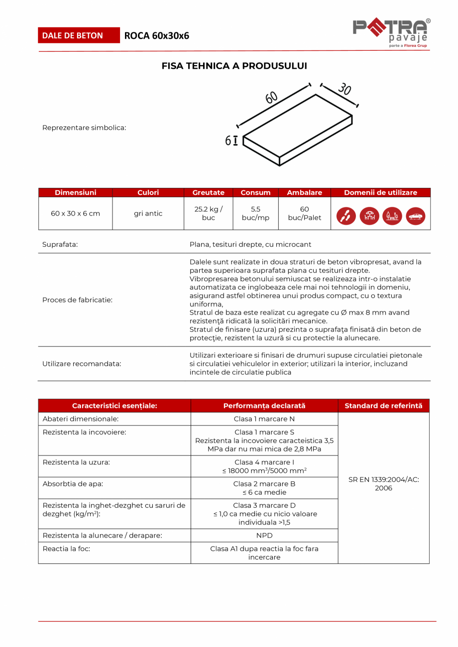 Pagina 1-Fisa tehnica pavaj ROCA 60x30x6 microcant Petra Pavaje Fisa tehnica Romana DALE DE BETON

ROCA...
