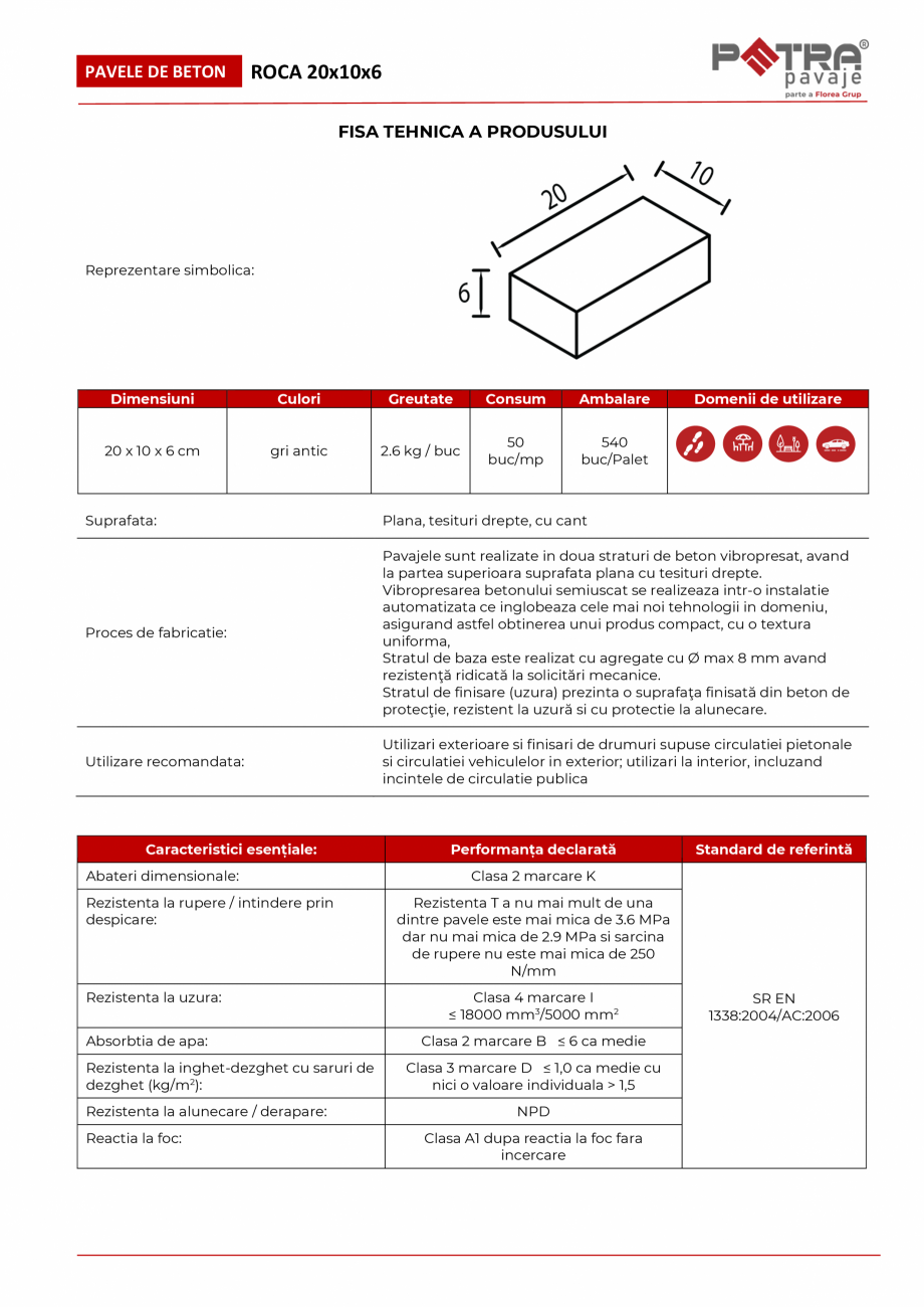 Pagina 1-Fisa tehnica pavaj ROCA 20x10x6 cu cant Petra Pavaje Fisa tehnica Romana PAVELE DE BETON

ROCA...