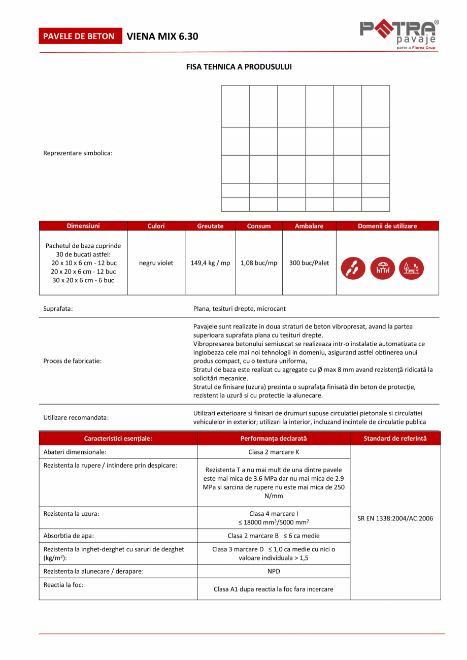 Pagina 1-Fisa tehnica pavaj VIENA MIX 6.30 cu cant Petra Pavaje Fisa tehnica Romana PAVELE DE BETON

VIENA...