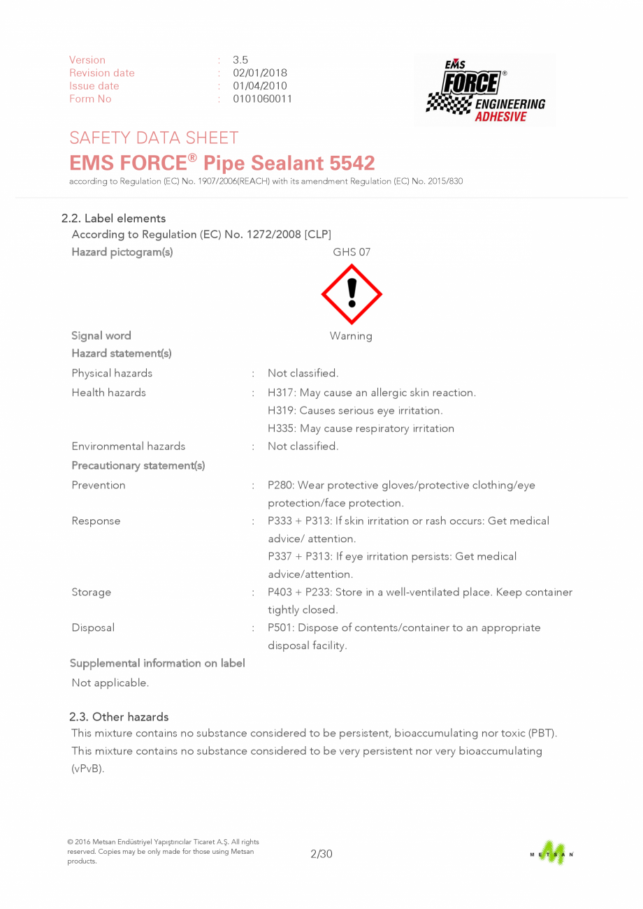 Pagina 2 - Prezentare produs - Adeziv etansare filete metalice EMS FORCE EMS FORCE 5542 Catalog,...
