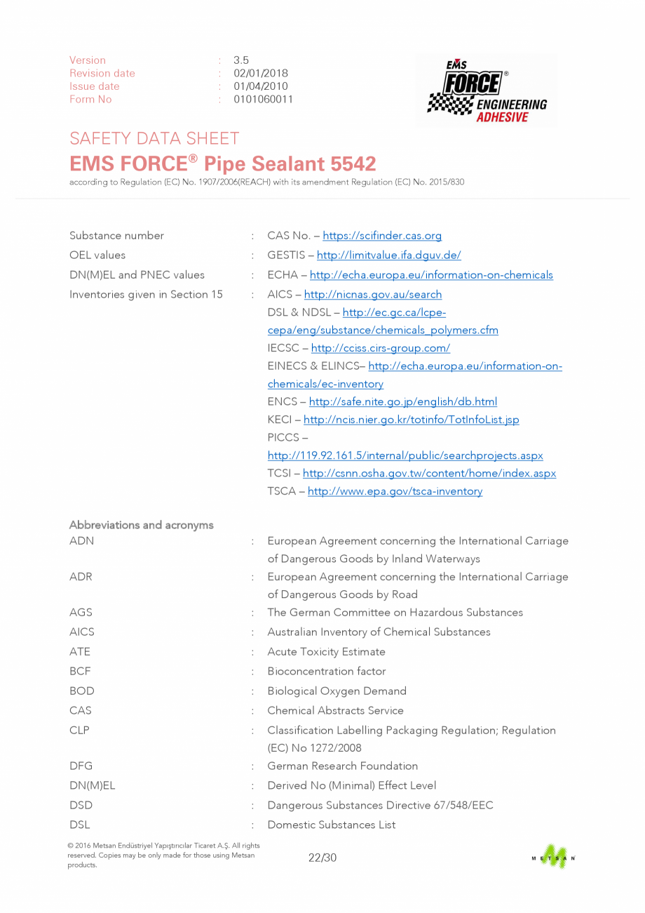 Pagina 22 - Prezentare produs - Adeziv etansare filete metalice EMS FORCE EMS FORCE 5542 Catalog,...