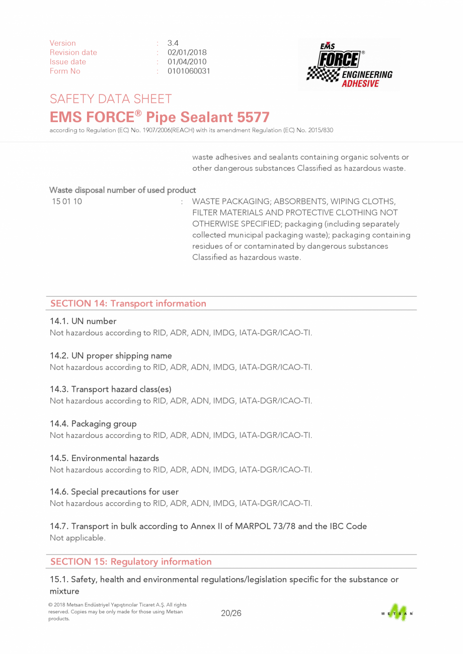 Pagina 20 - Descriere produs - adeziv etansare filete metalice EMS FORCE EMS FORCE 5577 Catalog,...