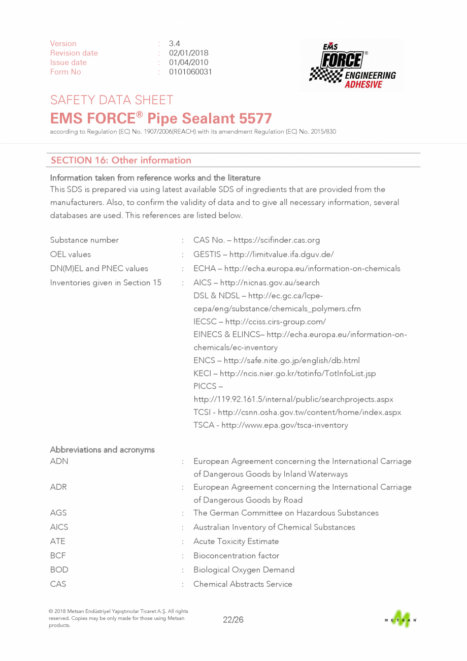 Pagina 22 - Descriere produs - adeziv etansare filete metalice EMS FORCE EMS FORCE 5577 Catalog,...