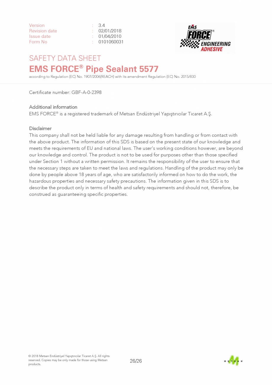 Pagina 26 - Descriere produs - adeziv etansare filete metalice EMS FORCE EMS FORCE 5577 Catalog,...