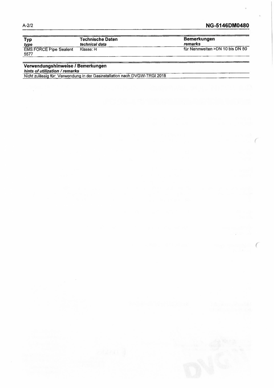 Pagina 2 - Certificat DVGW - Adeziv pentru etansare filete metalice EMS FORCE EMS FORCE 5577...