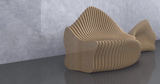 GUBROT Vedere din semiprofil - Banca parametrica BC-001 - Banci canapele decorative din riflaje de lemn