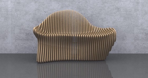 GUBROT Vedere din fata - Banca parametrica BC-008 - Banci canapele decorative din riflaje de lemn