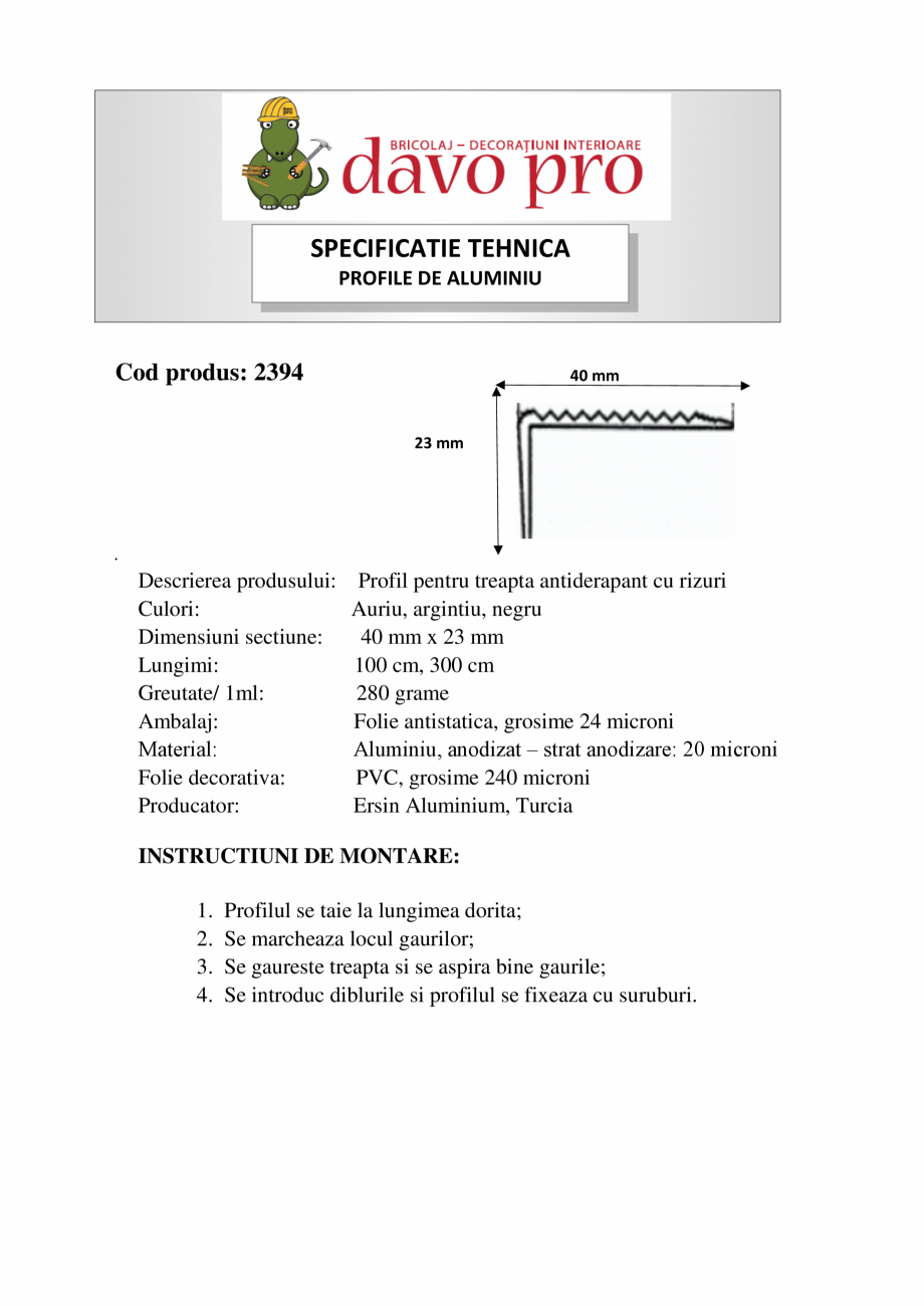 Pagina 1 - Profile tip coltar treapta aluminiu cu rizuri antiderapante - Cod 42017 Ersin Aluminyum...