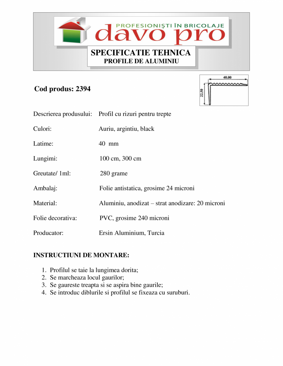 Pagina 1-Profile tip coltar treapta aluminiu cu rizuri antiderapante - Cod 42016 Ersin Aluminyum 2394...