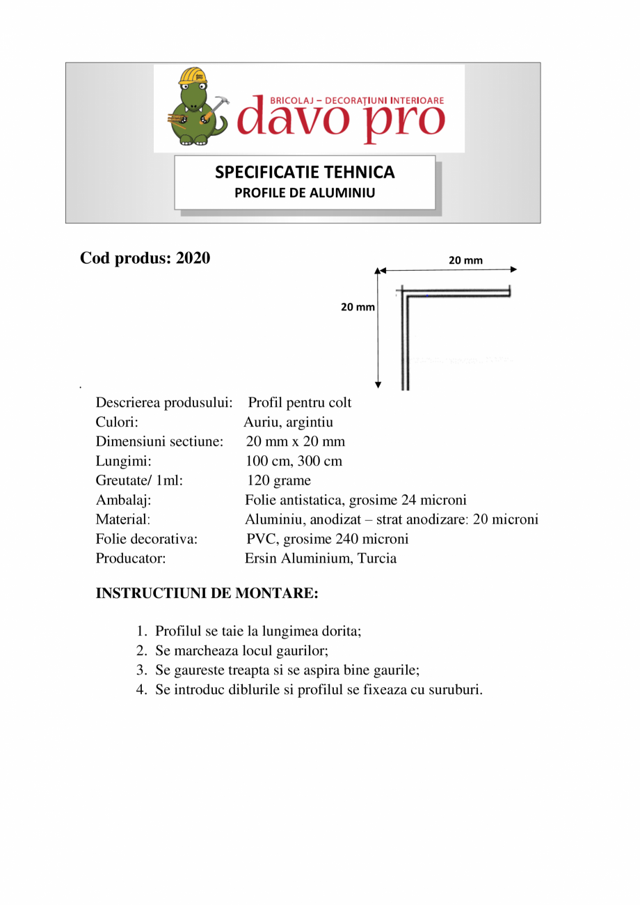 Pagina 1 - Profilul din aluminiu de tip coltar treapta - Cod 42004 Ersin Aluminyum 2020 Fisa tehnica...