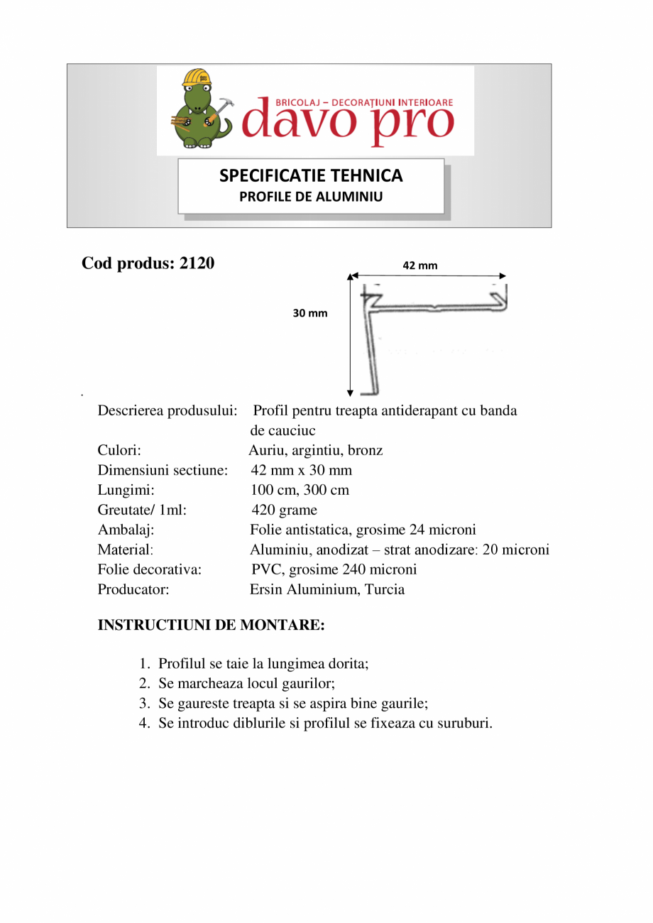Pagina 1 - Profile tip coltar treapta aluminiu cu banda antiderapanta de cauciuc - Cod 42010 Ersin...