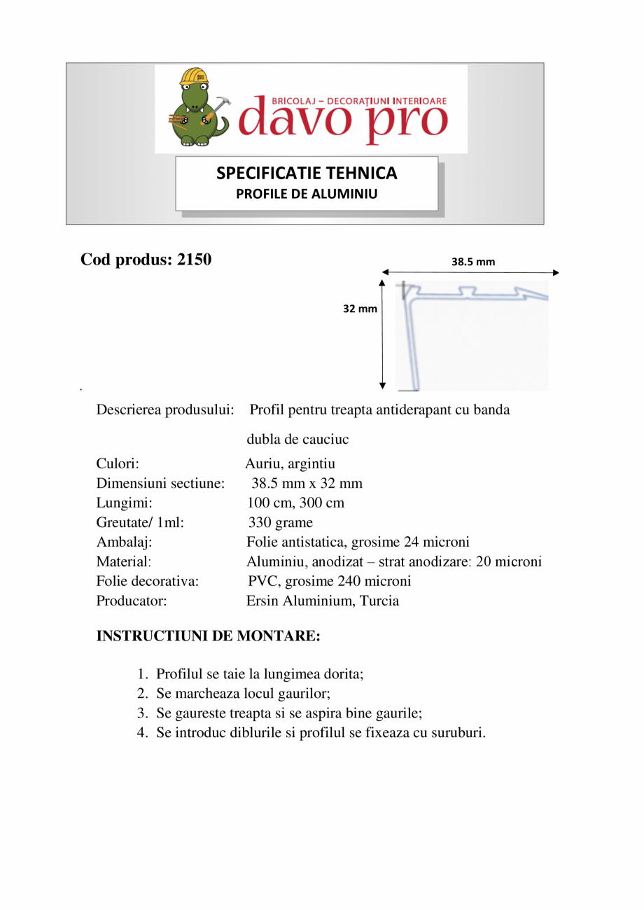 Pagina 1-Profile tip coltar treapta antiderapante cu banda dubla de cauciuc din aluminiu - Cod 42117 Ersin...