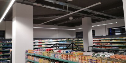 Interior supermarket - conserve sonorizare ambientala supermarket (200-300 m²) Sisteme sonorizare si digital signage