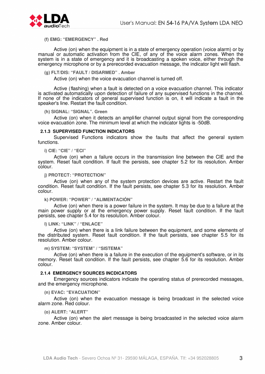 Pagina 7-Manualul  utilizatorului - Unitate centrala sistem de evacuare si adresare publica compact - NEO LDA...