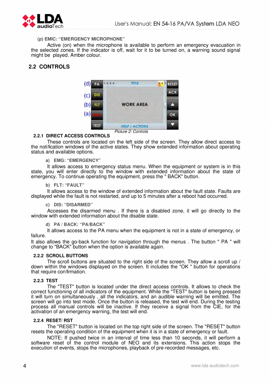 Pagina 8-Manualul  utilizatorului - Unitate centrala sistem de evacuare si adresare publica compact - NEO LDA...