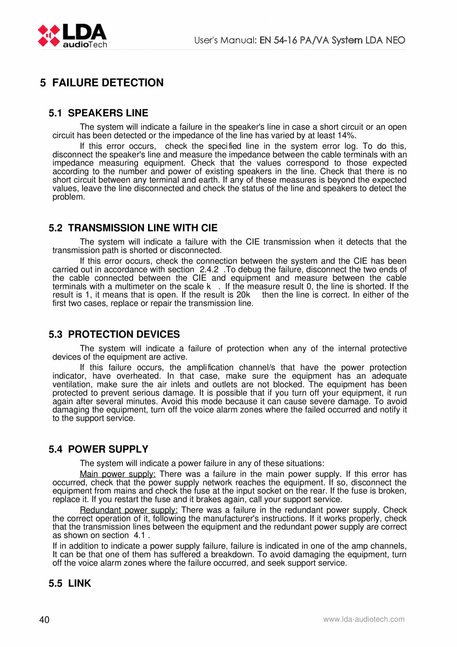 Pagina 44-Manualul  utilizatorului - Unitate centrala sistem de evacuare si adresare publica compact - NEO LDA...