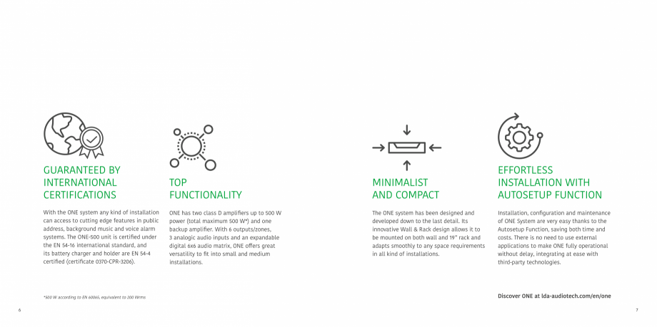 Pagina 4-Sistem de evacuare si adresare publica compact EN54-16 - LDA ONE LDA Audio Tech ONE-500 Catalog,...