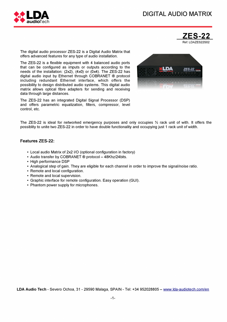 Pagina 1-Converter audio over Ethernet cu 4 canale pentru sistemul PA/VA NEO - fisa tehnica LDA Audio Tech...