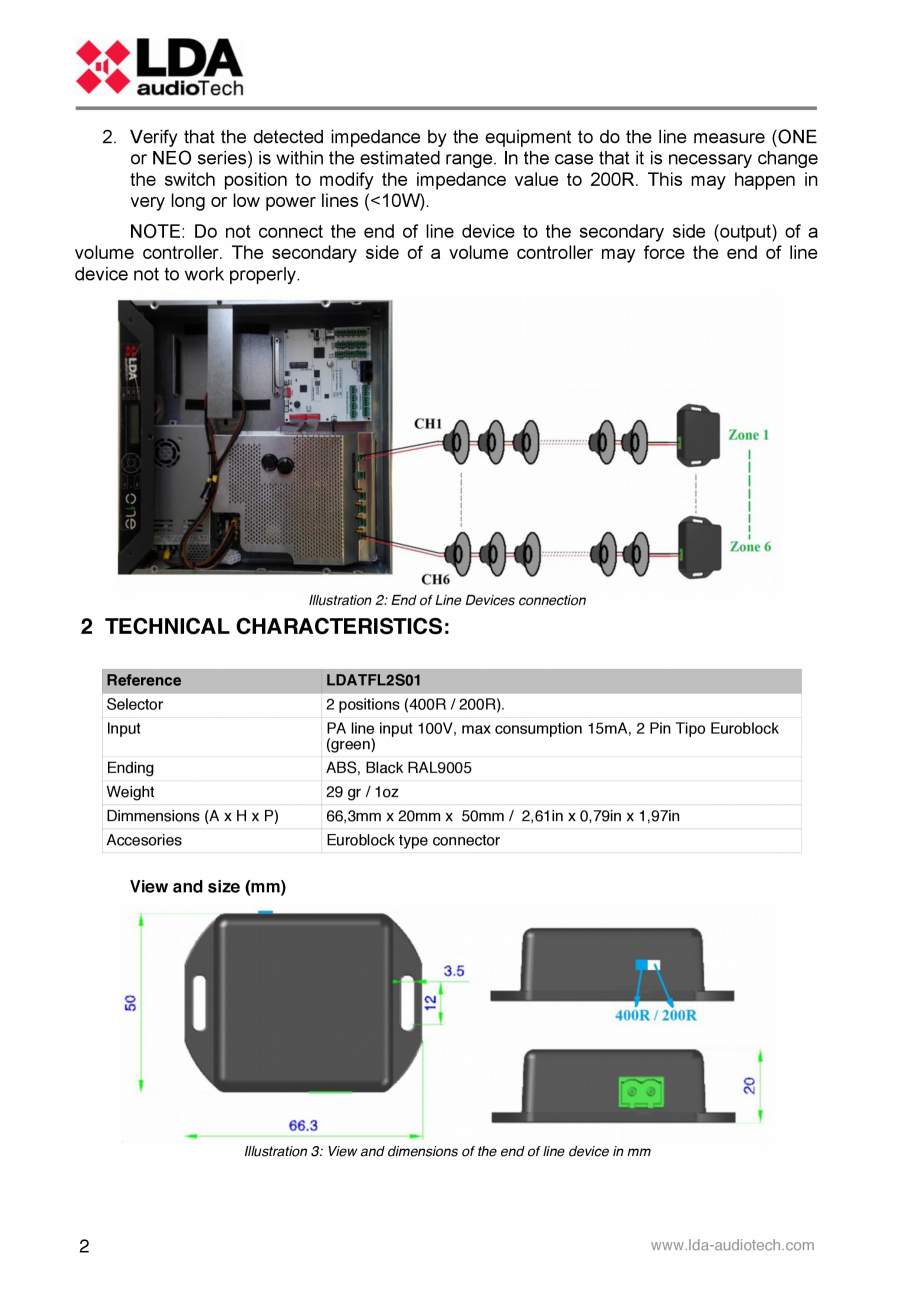 Pagina 3-Manualul utilizatorului - Dispozitiv end-of-line pentru sistemele PA/VA NEO si ONE LDA Audio Tech...