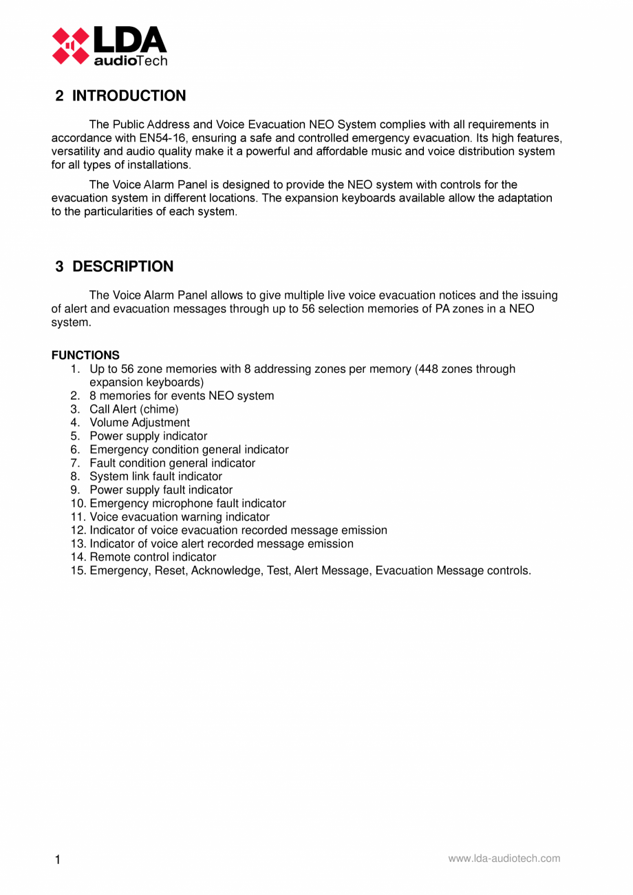 Pagina 6-Manualul utilizatorului - Panou control alarmare vocala pentru sistemele PA/VA NEO si ONE - MPS-8K...