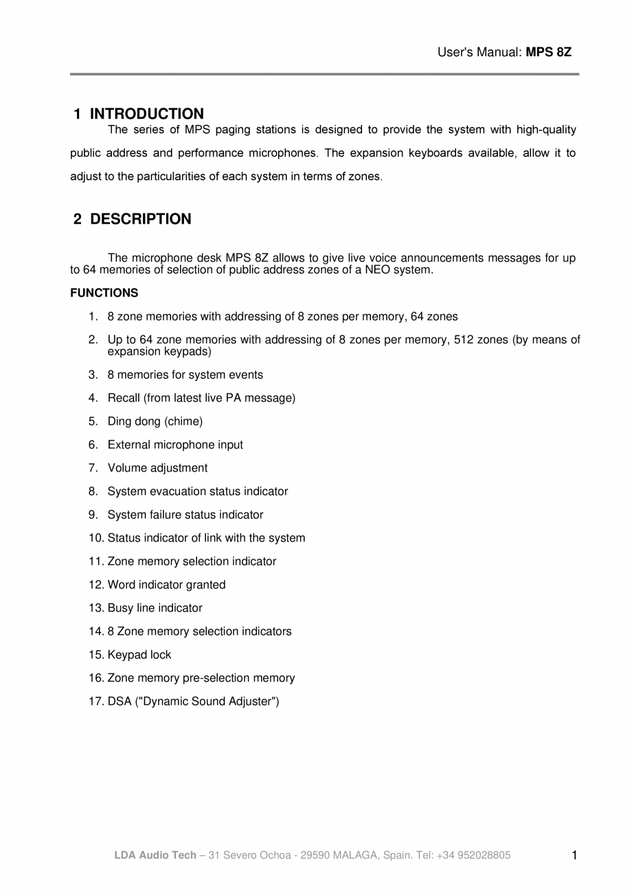 Pagina 5-Manualul utilizatorului - Statie de paging multi-zone pentru sistemele PA/VA NEO si ONE LDA Audio...