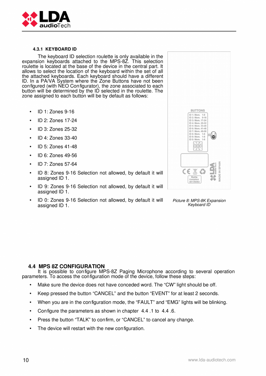 Pagina 14-Manualul utilizatorului - Statie de paging multi-zone pentru sistemele PA/VA NEO si ONE LDA Audio...