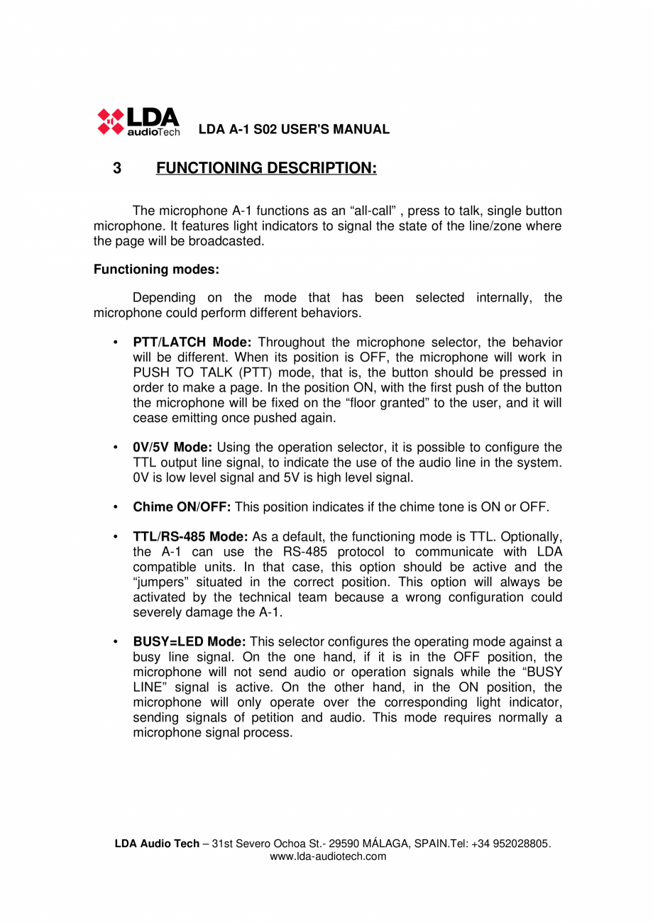 Pagina 6-Manualul utilizatorului - Statie de paging cu 1 zona pentru sistemele PA/VA NEO si ONE LDA Audio...