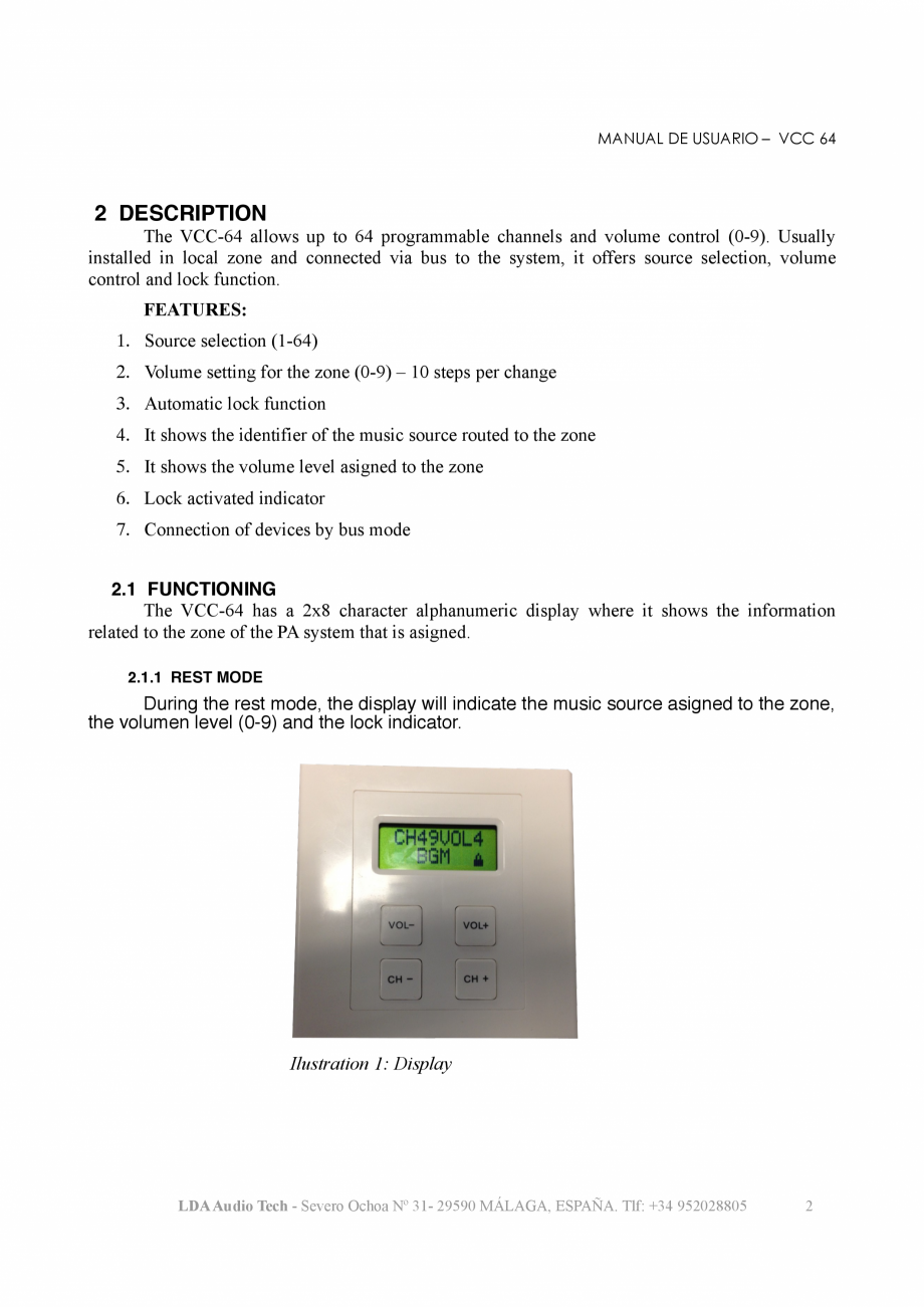Pagina 5-Manualul utilizatorului - Panou de control de perete pentru sistemul PA/VA NEO LDA Audio Tech Tech...
