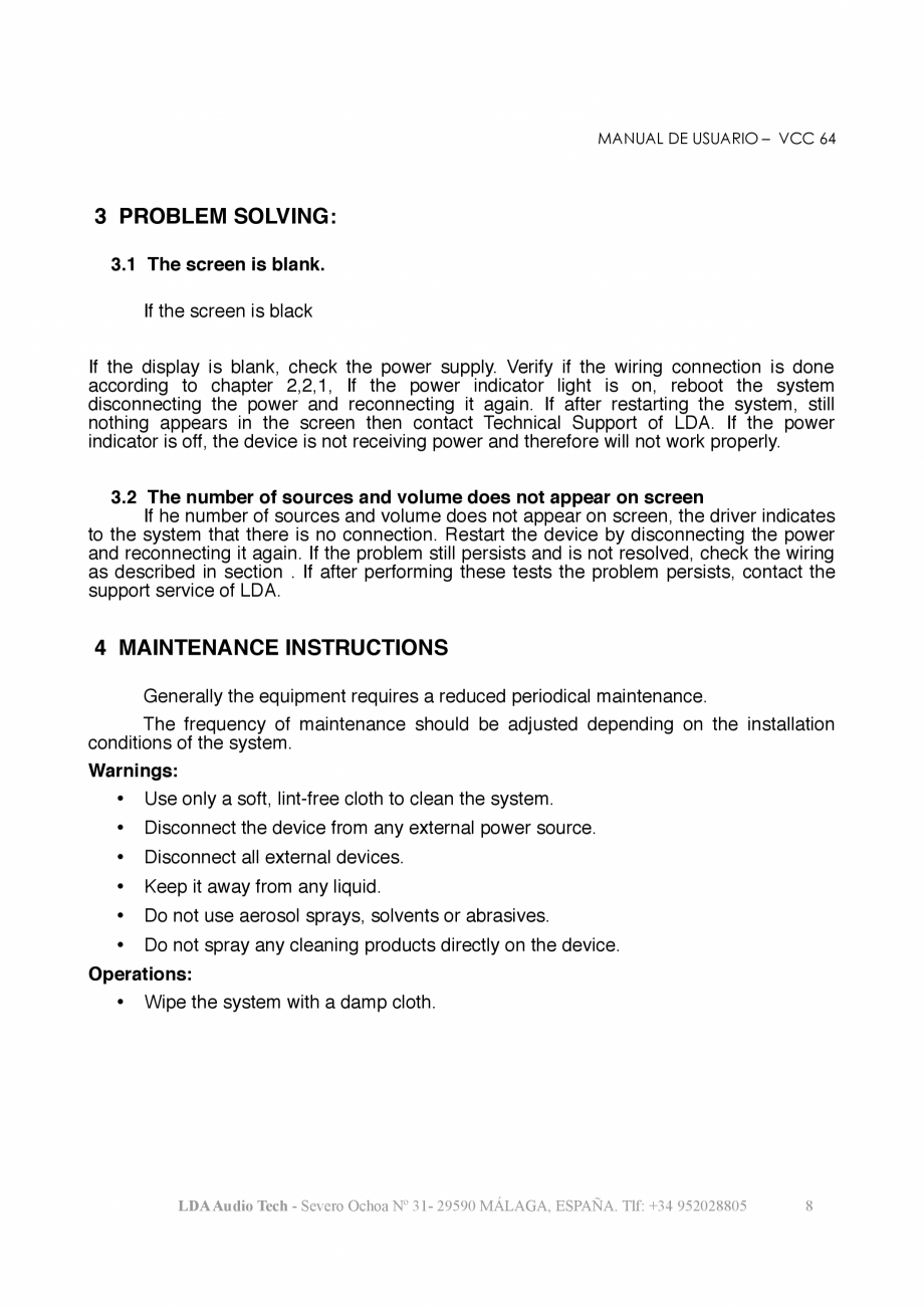 Pagina 10-Manualul utilizatorului - Panou de control de perete pentru sistemul PA/VA NEO LDA Audio Tech Tech...