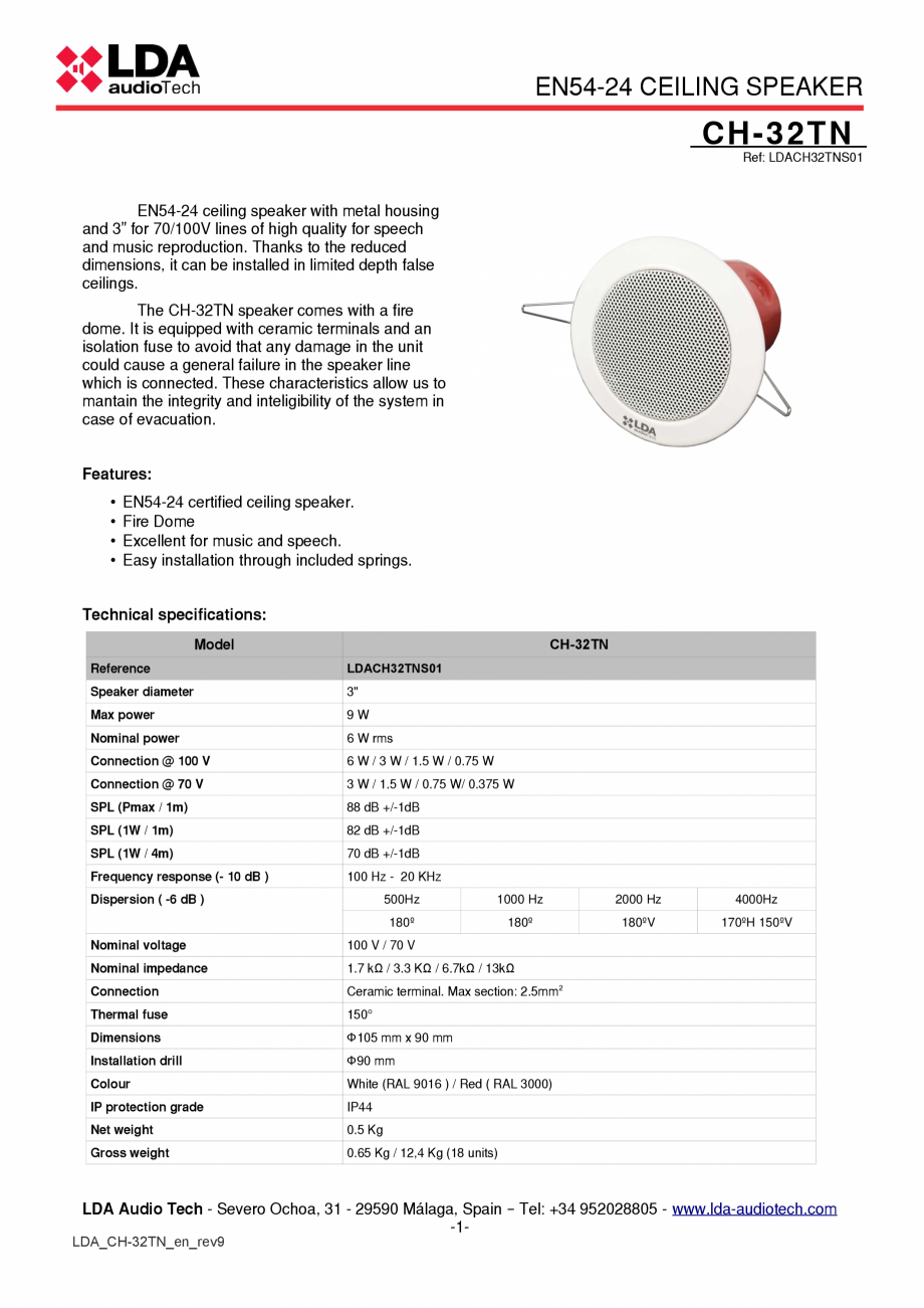 Pagina 1-Difuzor de tavan EN54-24 LDA Audio Tech CH-32TN Fisa tehnica Engleza EN54-24 CEILING SPEAKER

CH-...
