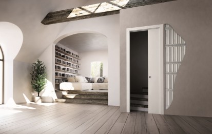 Detalii usi culisante glisante in perete - rigips - albe Scrigno Usi de interior culisante in