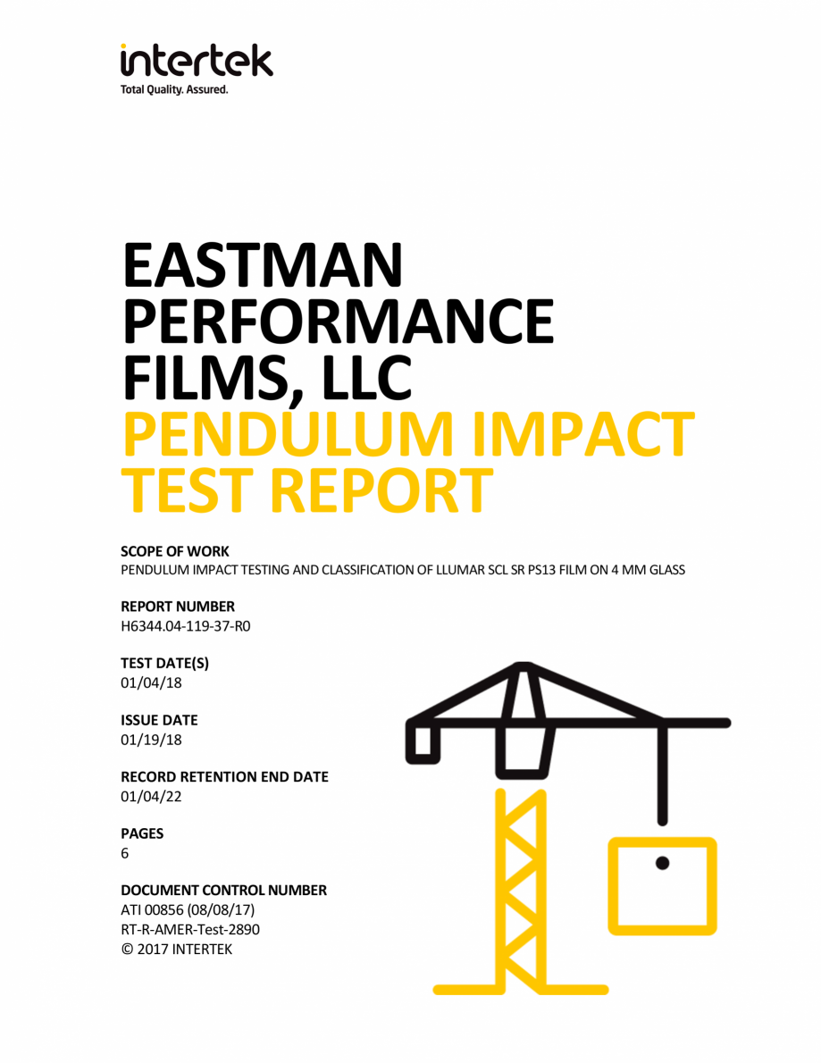 Pagina 1-Certificat Intertek  pentru folli antiefractie SCL SR PS13 MASTERFOL antiefractie LLumar Certificare...