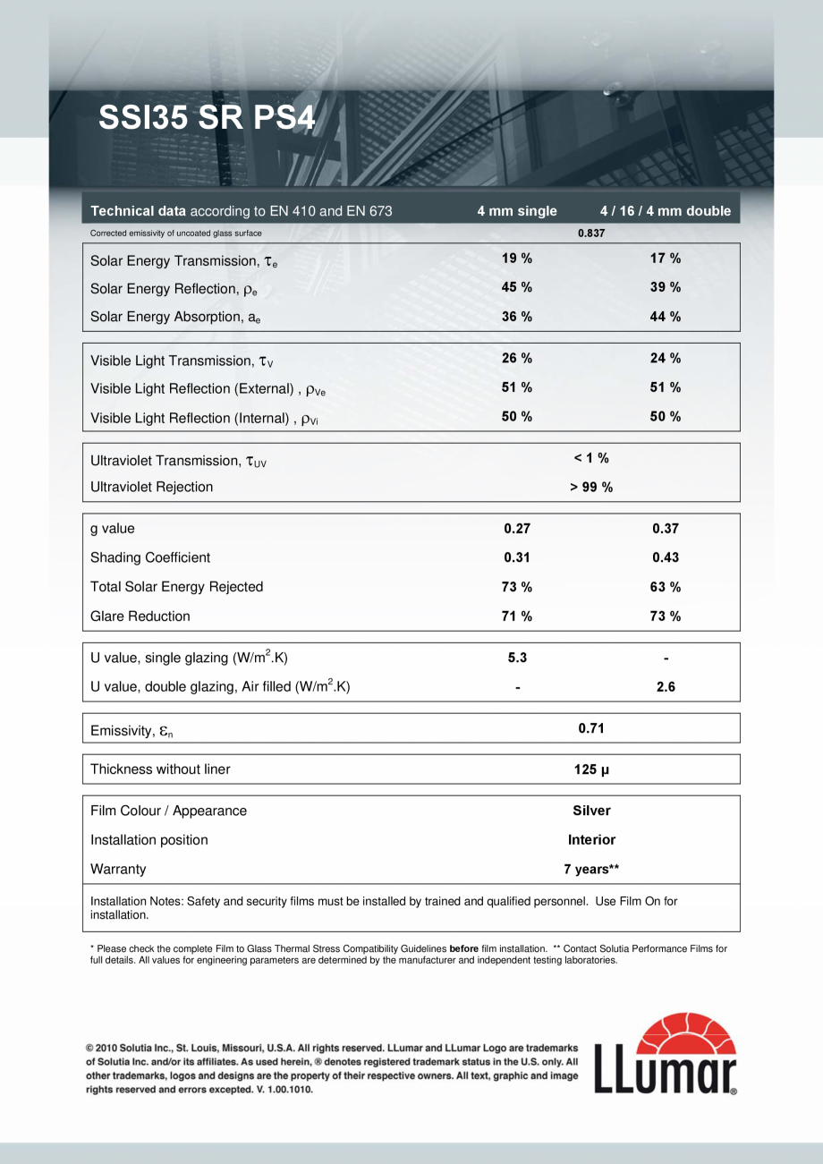 Pagina 1-Date tehnice folii securizare geamuri SSI35 SR PS4 MASTERFOL securizare LLumar Fisa tehnica Engleza ...