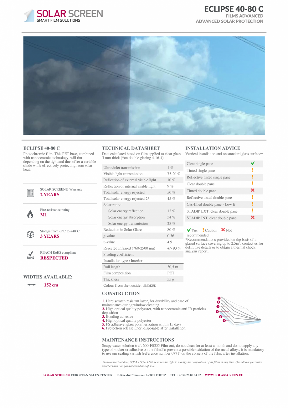 Pagina 1-Folie fotocromatica ECLIPSE 40-80 C MASTERFOL fotocromatice MASTERFOL Fisa tehnica Engleza ECLIPSE...