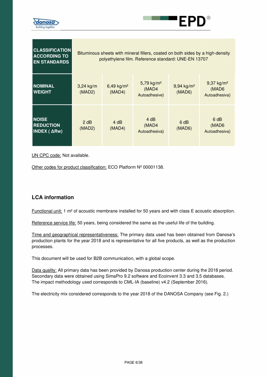 Pagina 5-Declaratie de conformitate  pentru membrana acustica Danosa - UNE-EN 15804 si ISO 14025: DANOSA M.A....