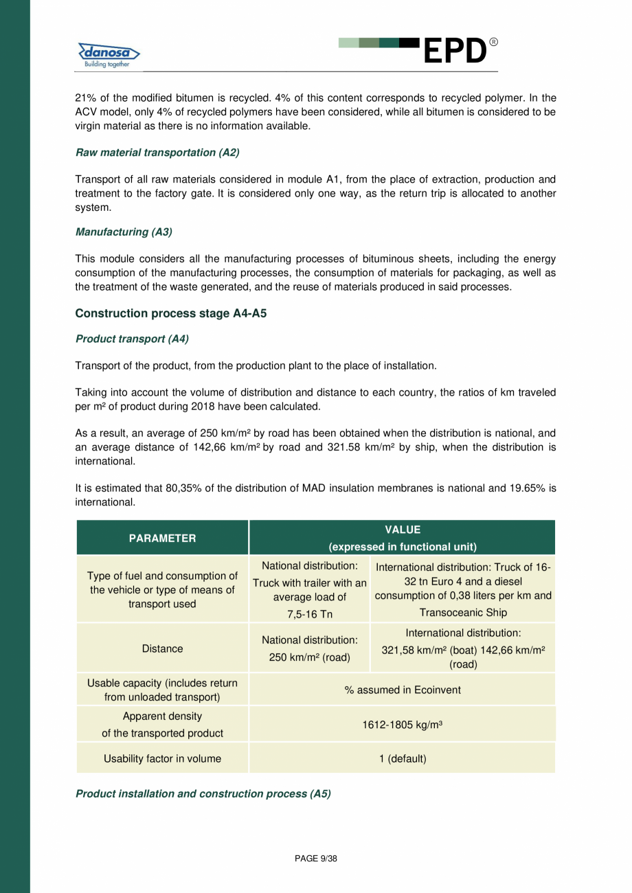 Pagina 8-Declaratie de conformitate  pentru membrana acustica Danosa - UNE-EN 15804 si ISO 14025: DANOSA M.A....