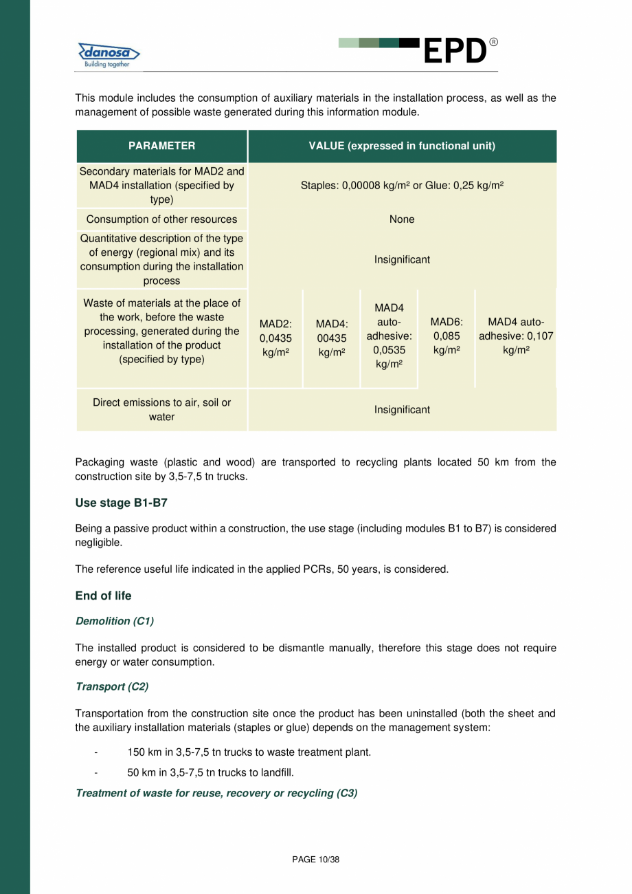 Pagina 9-Declaratie de conformitate  pentru membrana acustica Danosa - UNE-EN 15804 si ISO 14025: DANOSA M.A....