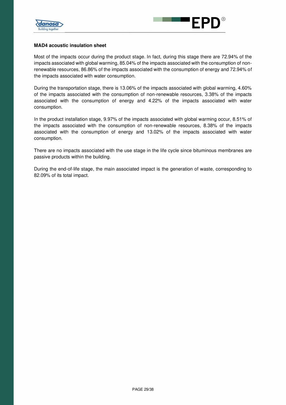 Pagina 29-Declaratie de conformitate  pentru membrana acustica Danosa - UNE-EN 15804 si ISO 14025: DANOSA M.A....